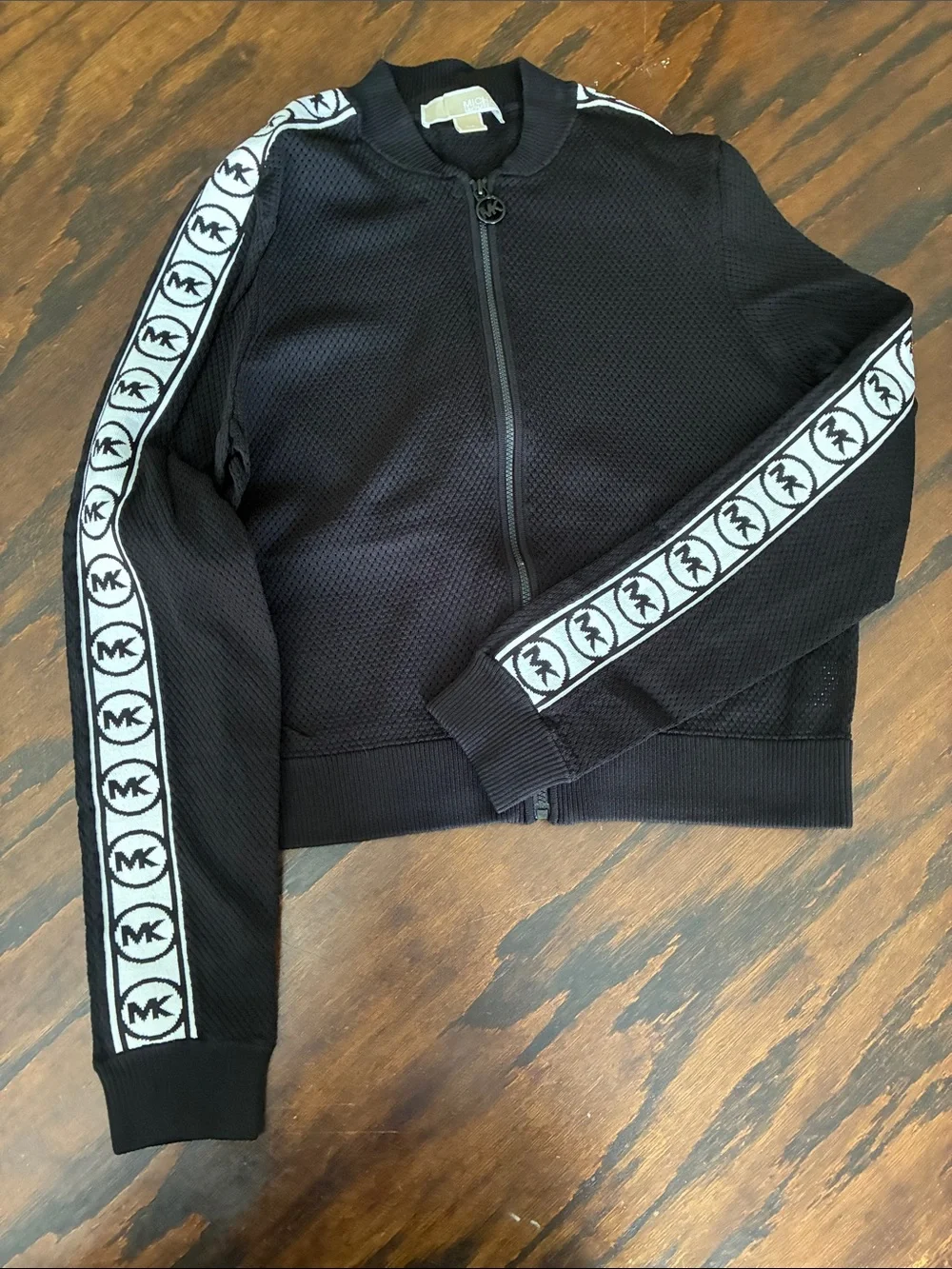 Michael Kors Black Track Jacket with White MK Stripe